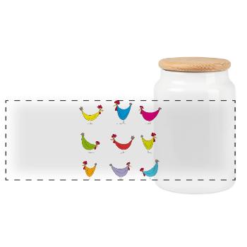 Fans de poulet - Coq - Coq - Poussin - Œuf - Bio - Boîte à biscuits avec couvercle en bois - blanc - Devant