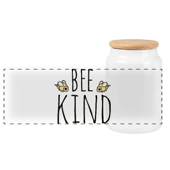 Bee Kind Typography - Panoramic Cookie Jar with Wooden Lid - white - Front