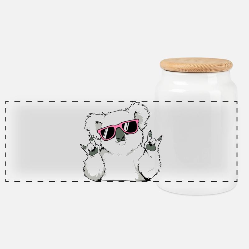 Cooler Koala mit Sonnenbrille - Panorama Keksdose mit Holzdeckel - Weiß
