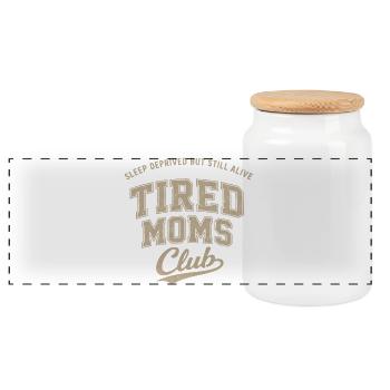 Sleep Deprived but Still Alive – Tired Moms Club - Panoramic Cookie Jar with Wooden Lid - white - Front