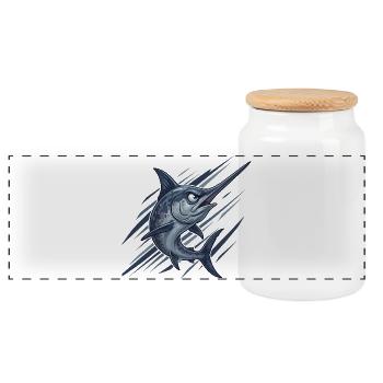 Swordfish in the storm - Panoramic Cookie Jar with Wooden Lid - white - Front