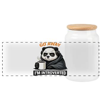 Introvert Panda Coffee Tee - Panoramic Cookie Jar with Wooden Lid - white - Front