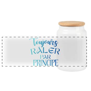 Toujours Râler Par Principe – Phrase Drôle - Boîte à biscuits avec couvercle en bois - blanc - Devant