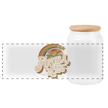 Aruba 2026 Retro Sunset - Panoramic Cookie Jar with Wooden Lid - white - Front