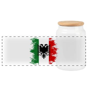 Arbresh_Italien_Albanien_Flagge_used - Panorama Keksdose mit Holzdeckel - Weiß - Vorne