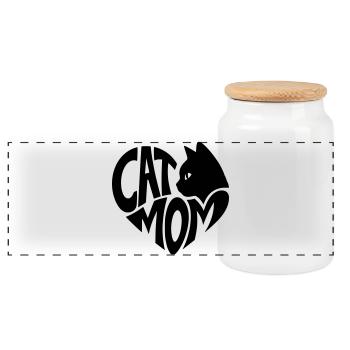 Cat Mom, Cat Mom Heart with Black Cat - Panoramic Cookie Jar with Wooden Lid - white - Front