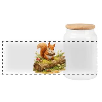 Eichhörnchen liest Buch Illustration  - Panorama Keksdose mit Holzdeckel - Weiß - Vorne