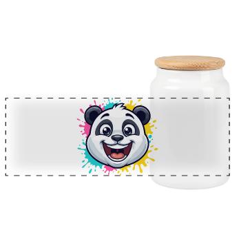 Panda Splash Farbwelt - Panorama Keksdose mit Holzdeckel - Weiß - Vorne