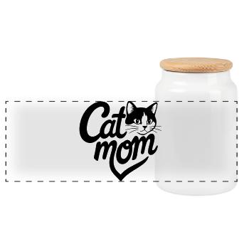 Cœur de maman chat et chat noir et blanc - Boîte à biscuits avec couvercle en bois - blanc - Devant