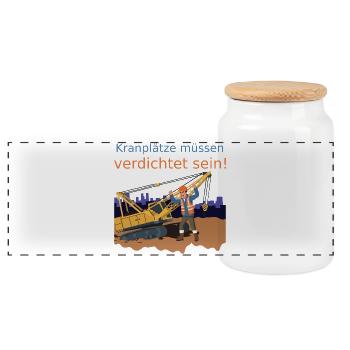 Kranplätze müssen verdichtet sein! (Nr.2) - Panorama Keksdose mit Holzdeckel - Weiß - Vorne