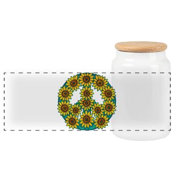 Sunflower Circle Wreath in Teal - Panoramic Cookie Jar with Wooden Lid - white - Front