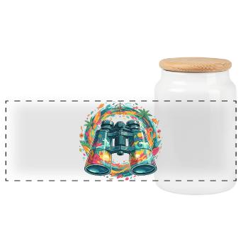 Tropen-Entdecker Binokular-Illustration - Panorama Keksdose mit Holzdeckel - Weiß - Vorne