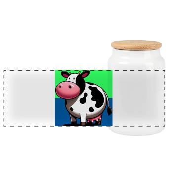 cow - Panoramic Cookie Jar with Wooden Lid - white - Front