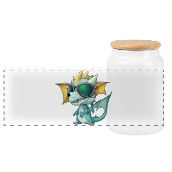Sunglasses Dragon - Panoramic Cookie Jar with Wooden Lid - white - Front