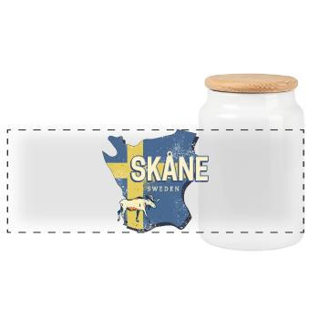 Skane Sweden Province Map Vintage Souvenir - Panoramic Cookie Jar with Wooden Lid - white - Front