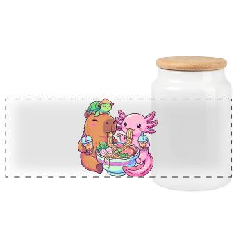 Kawaii Ramen Boba Amis Capybara Tortue Axolotl - Boîte à biscuits avec couvercle en bois - blanc - Devant