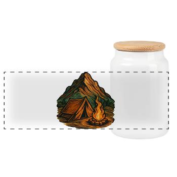 Mountain camping around the campfire - Panoramic Cookie Jar with Wooden Lid - white - Front