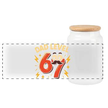 Dad Level 67 Six Seven Meme Father Dad Humor - Panoramic Cookie Jar with Wooden Lid - white - Front