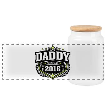 Daddy Since 2016 – Proud Dad Design - Panoramic Cookie Jar with Wooden Lid - white - Front