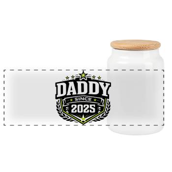 Daddy Since 2025 – Proud Dad Design - Panoramic Cookie Jar with Wooden Lid - white - Front