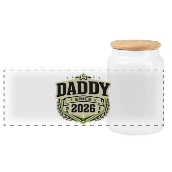 Daddy Since 2026 – Proud Dad Design - Panoramic Cookie Jar with Wooden Lid - white - Front
