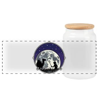 Moonlit Night Shepherd and Camel - Panoramic Cookie Jar with Wooden Lid - white - Front
