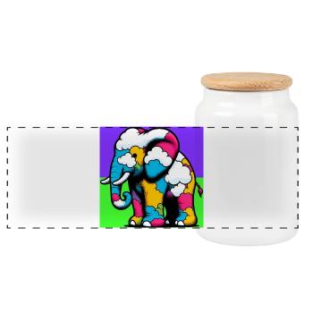 Elephant with Cloud and Clouds - Panoramic Cookie Jar with Wooden Lid - white - Front