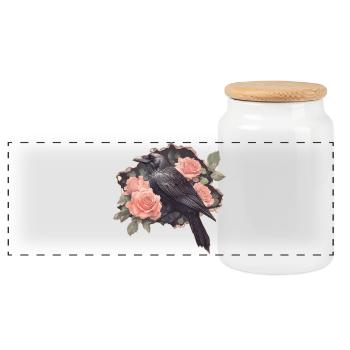 Raven with roses - Panoramic Cookie Jar with Wooden Lid - white - Front