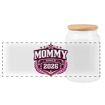 Mama seit 2026 – Proud New Mom Design - Panorama Keksdose mit Holzdeckel - Weiß - Vorne