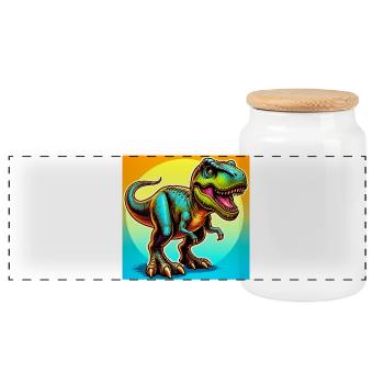 dinosaur - Panoramic Cookie Jar with Wooden Lid - white - Front