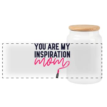 Tu es mon inspiration maman Chemise rouge à lèvres - Boîte à biscuits avec couvercle en bois - blanc - Devant