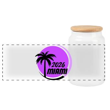 Miami  Palmen Neon Logo - Panorama Keksdose mit Holzdeckel - Weiß - Vorne