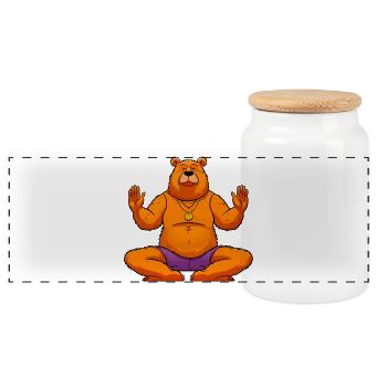 Yoga Bären - Panorama Keksdose mit Holzdeckel - Weiß - Vorne