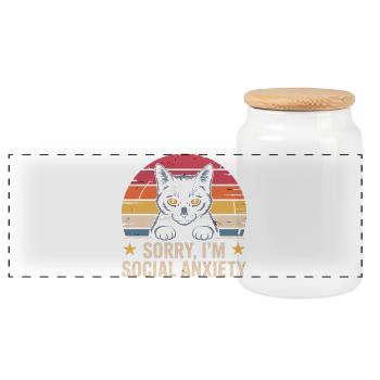 Retro-Katze schwarze Katze soziale Angst - Panorama Keksdose mit Holzdeckel - Weiß - Vorne
