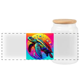 turtle - Panoramic Cookie Jar with Wooden Lid - white - Front