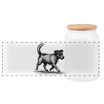 Jack Russell Terrier – Sketch Dog Design - Panoramic Cookie Jar with Wooden Lid - white - Front
