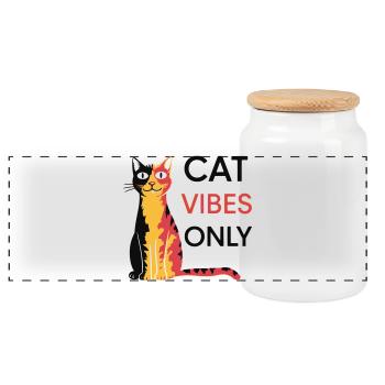 Katzen Vibes Only Design - Panorama Keksdose mit Holzdeckel - Weiß - Vorne