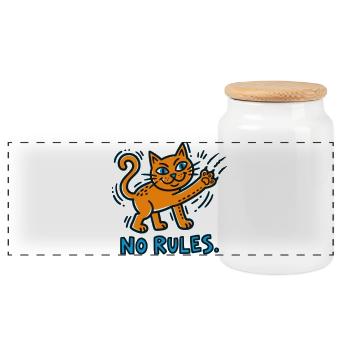 Cat Rebellion No Rules - Panoramic Cookie Jar with Wooden Lid - white - Front