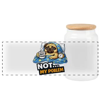 Not Today Pug Cozy Meme - Panoramic Cookie Jar with Wooden Lid - white - Front