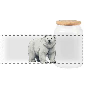 Polar Bär Illustration Graustufen - Panorama Keksdose mit Holzdeckel - Weiß - Vorne