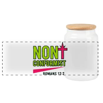Christliche Popkunst Römer 12:2 Neon-Design - Panorama Keksdose mit Holzdeckel - Weiß - Vorne