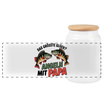 Angeln mit Papa - Panorama Keksdose mit Holzdeckel - Weiß - Vorne