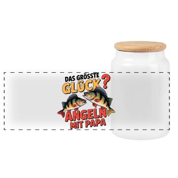 Angeln mit Papa - Panorama Keksdose mit Holzdeckel - Weiß - Vorne