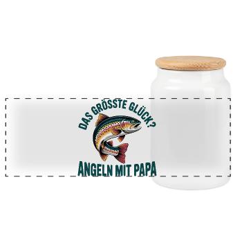 Angeln mit Papa - Panorama Keksdose mit Holzdeckel - Weiß - Vorne