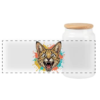 Jaguar head with paint splash - Panoramic Cookie Jar with Wooden Lid - white - Front