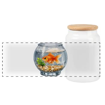 Goldfish in Glass Vase Art - Panoramic Cookie Jar with Wooden Lid - white - Front