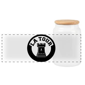 Logo La Tour Pièce d'Échecs Style Emblème Cercle - Boîte à biscuits avec couvercle en bois - blanc - Devant