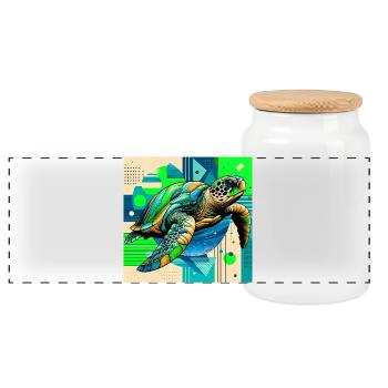 turtle - Panoramic Cookie Jar with Wooden Lid - white - Front
