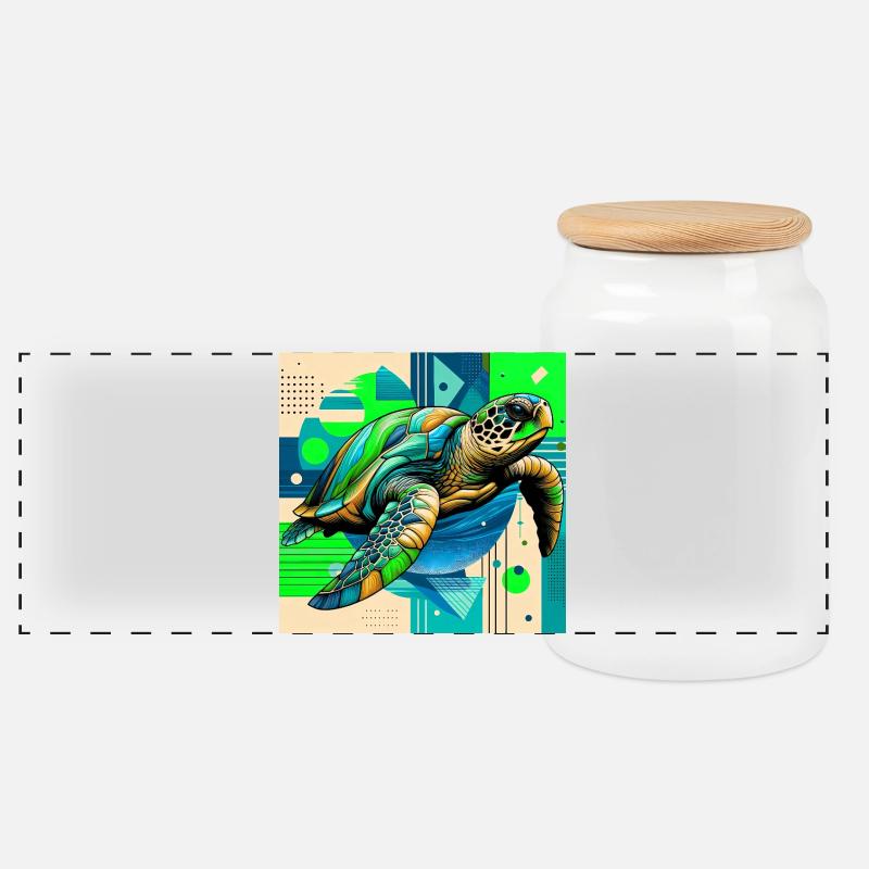 tortue - Boîte à biscuits avec couvercle en bois - blanc