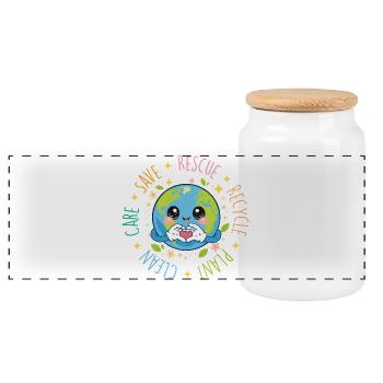 Save Rescue Recycle Plant Clean Care Eco - Boîte à biscuits avec couvercle en bois - blanc - Devant